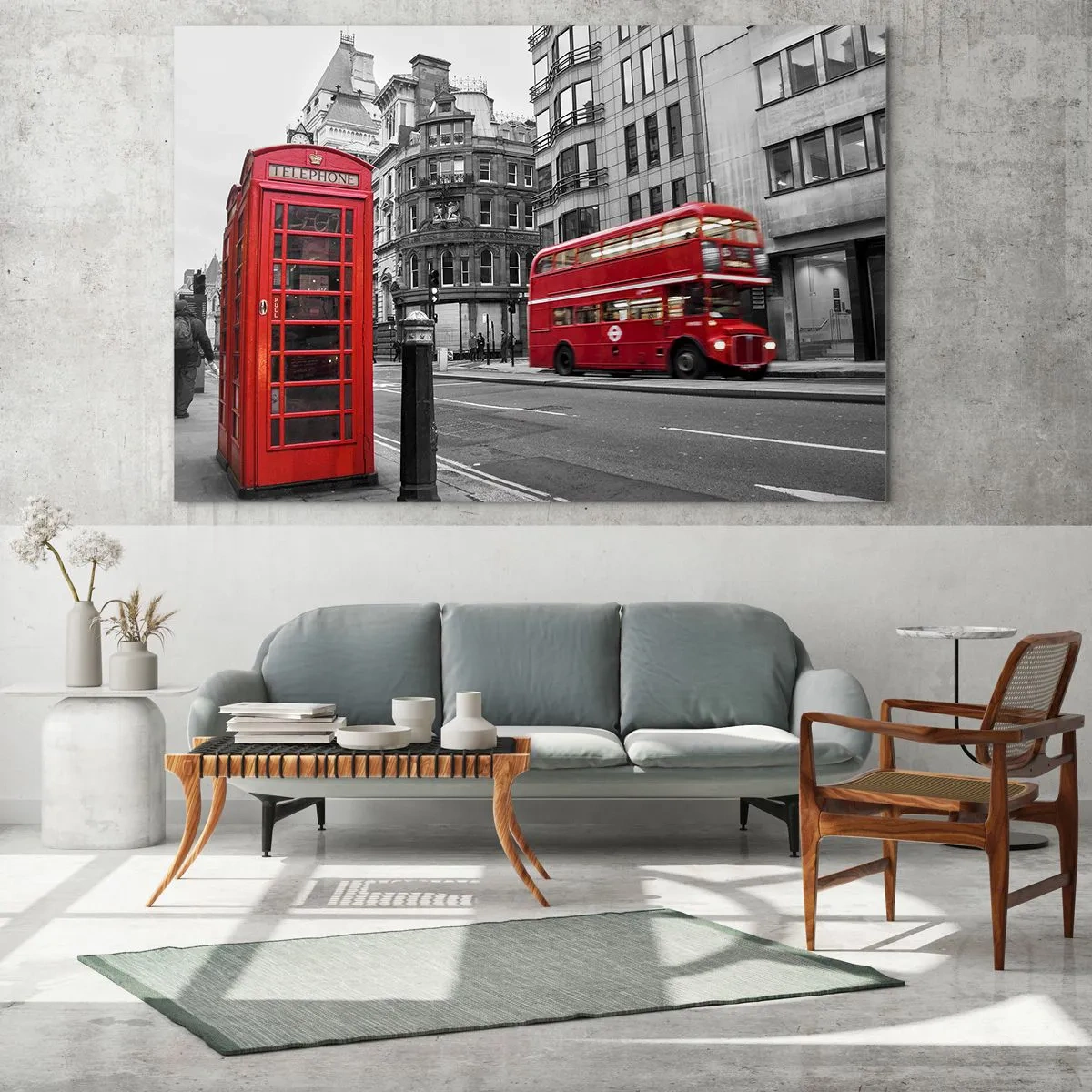 Impression sur verre - Image sur verre - Cabine téléphonique rouge et bus à Londres - 100x70cm - Le plus rouge d'Europe - Décoration murale moderne pour le salon et la chambre ARTTOR