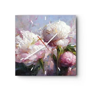 Horloge murale - Pendule murale - Fleurs de pivoine romantiques aux couleurs pastel - 30x30cm - Un bouquet plein de vie - Décoration murale moderne pour le salon et la chambre ARTTOR
