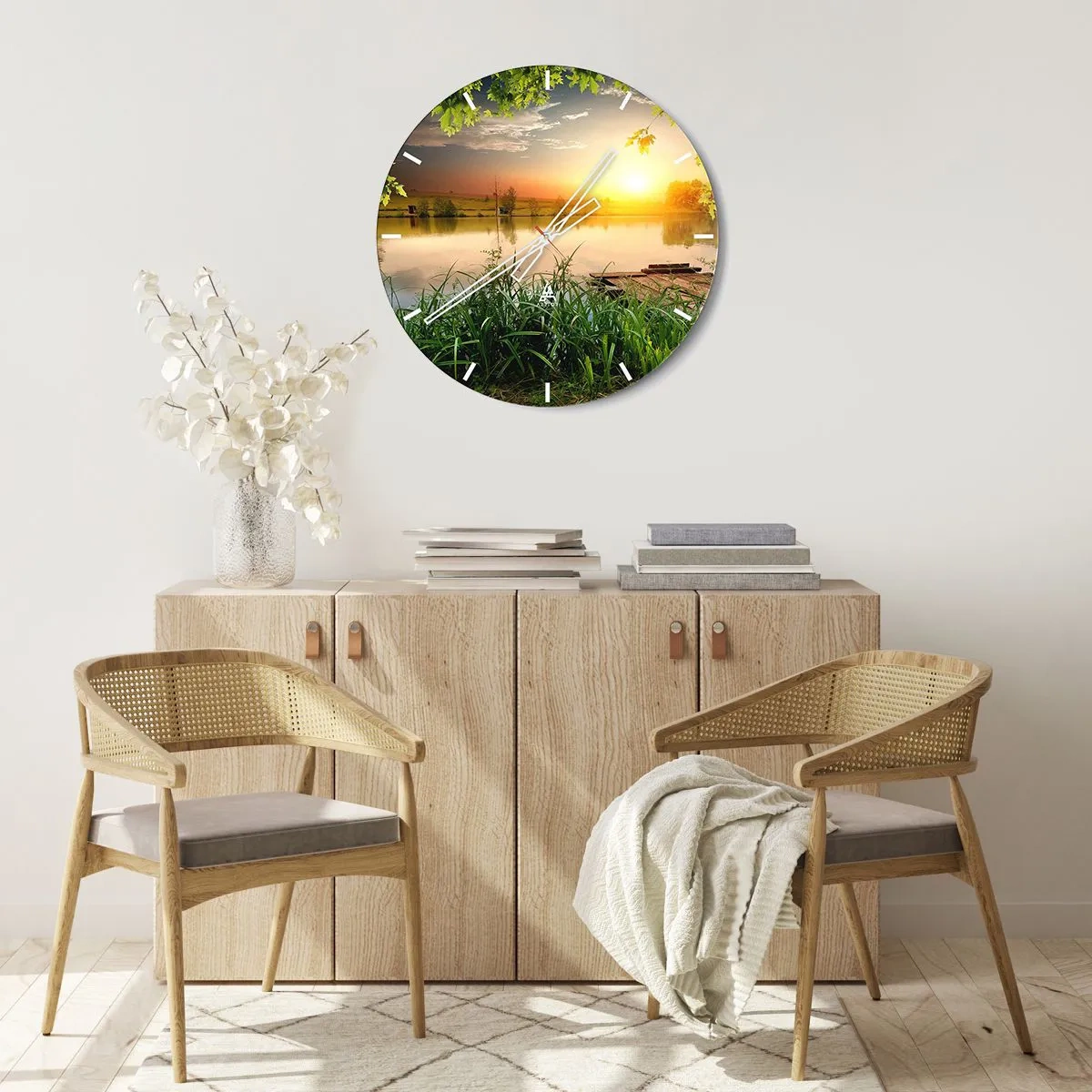 Horloge murale - Pendule murale - Paysage dans un cadre verdoyant - 40x40 cm