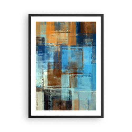 Affiche dans un cadre noir - Poster - Motifs géométriques abstraits dans des tons de bleu - 50x70cm - A travers le voile bleu - Décoration murale moderne pour le salon et la chambre ARTTOR
