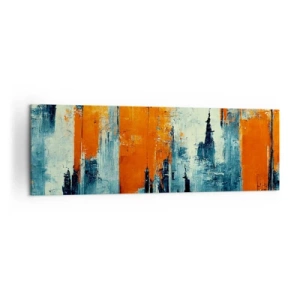 Impression sur toile - Image sur toile - Paysage urbain abstrait dans des tons orange et bleu - 160x50cm - Paysage moderne - Décoration murale moderne pour le salon et la chambre ARTTOR