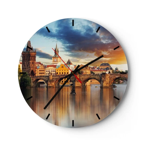 Horloge murale - Pendule murale - Pont Charles au coucher du soleil - 30x30cm - Belle depuis des lustres - Décoration murale moderne pour le salon, la cuisine et la chambre ARTTOR