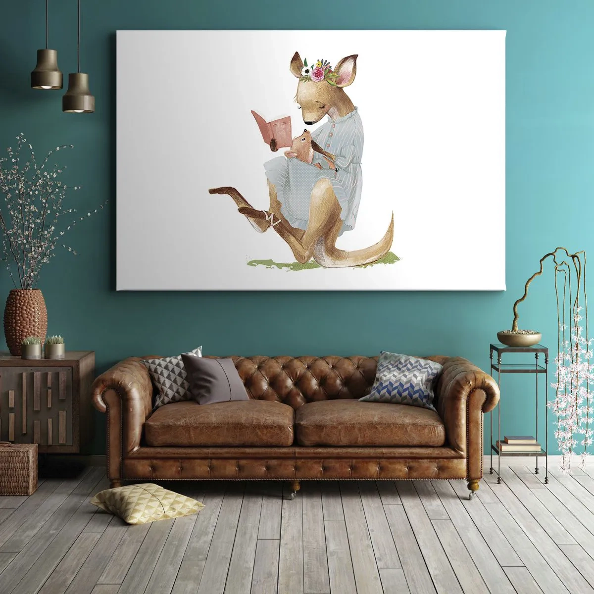 Impression sur toile - Image sur toile - Kanga lisant un livre avec un bébé - 120x80cm - Lis-moi maman - Décoration murale moderne pour le salon et la chambre ARTTOR