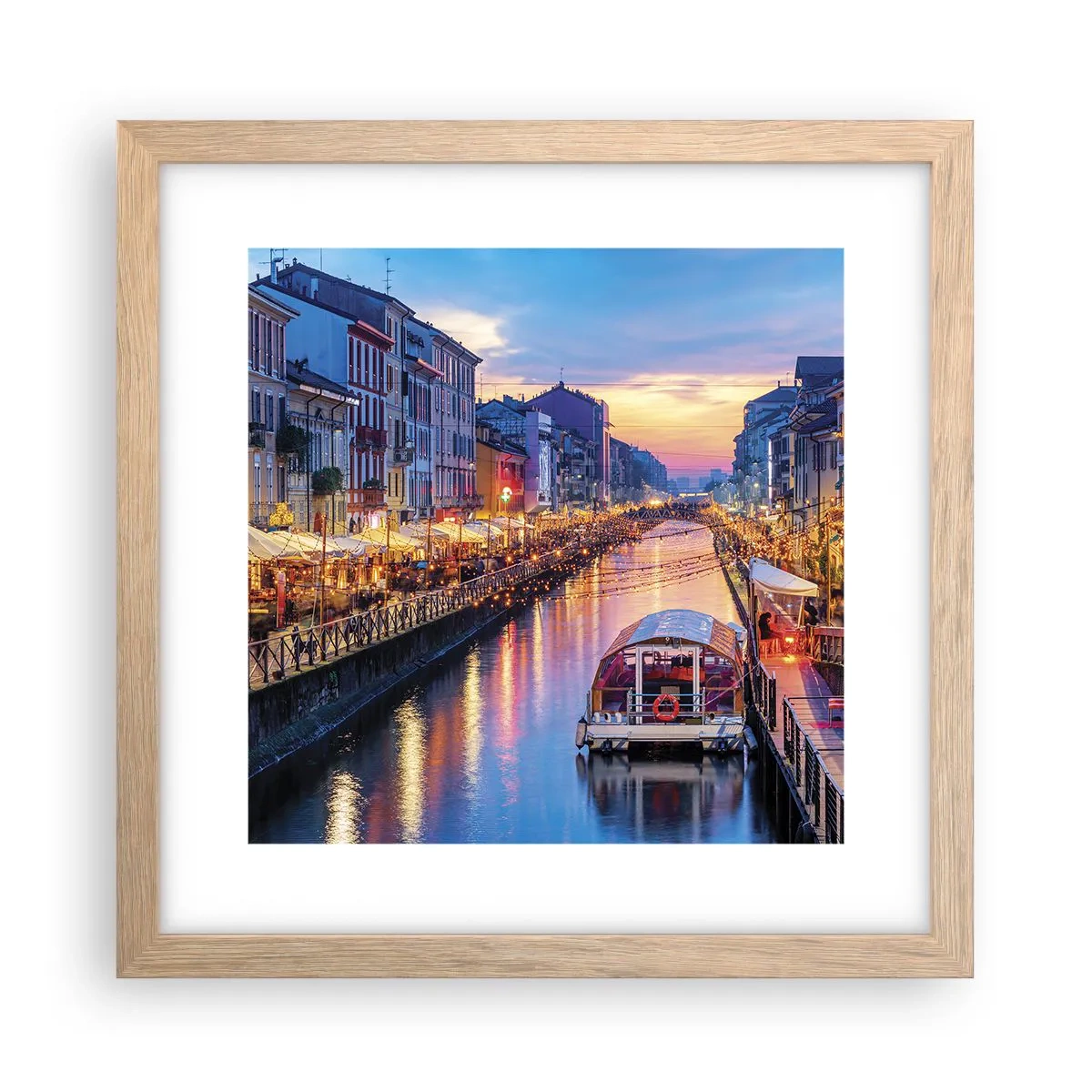 Affiche dans un chêne clair - Poster - Soirée de lumière et de jeu - 30x30 cm