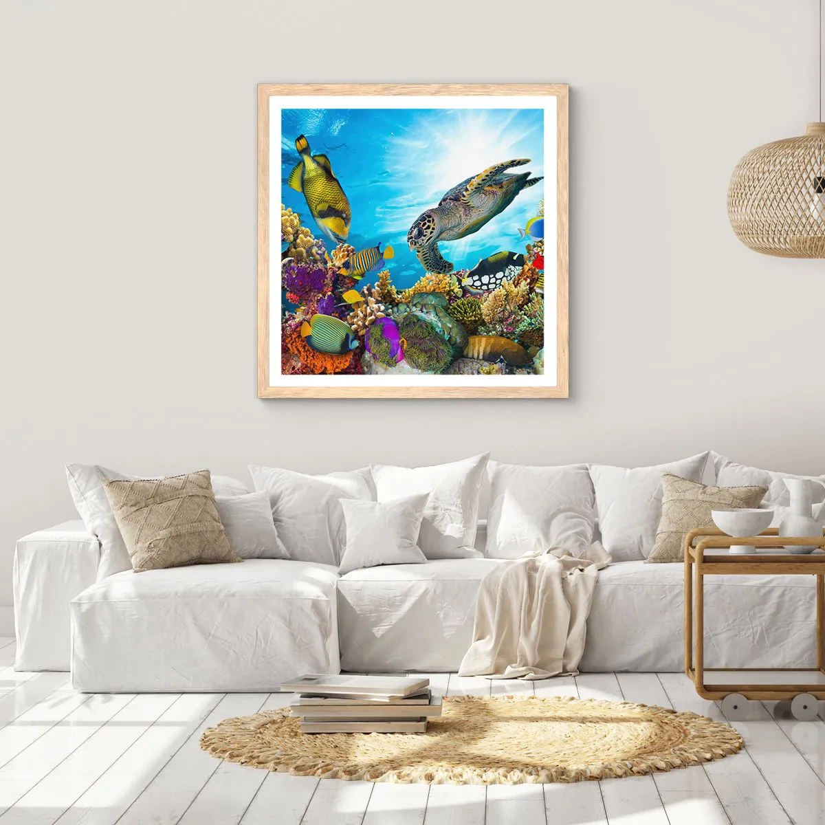 Affiche dans un chêne clair - Poster - Promenade de corail - 40x40 cm