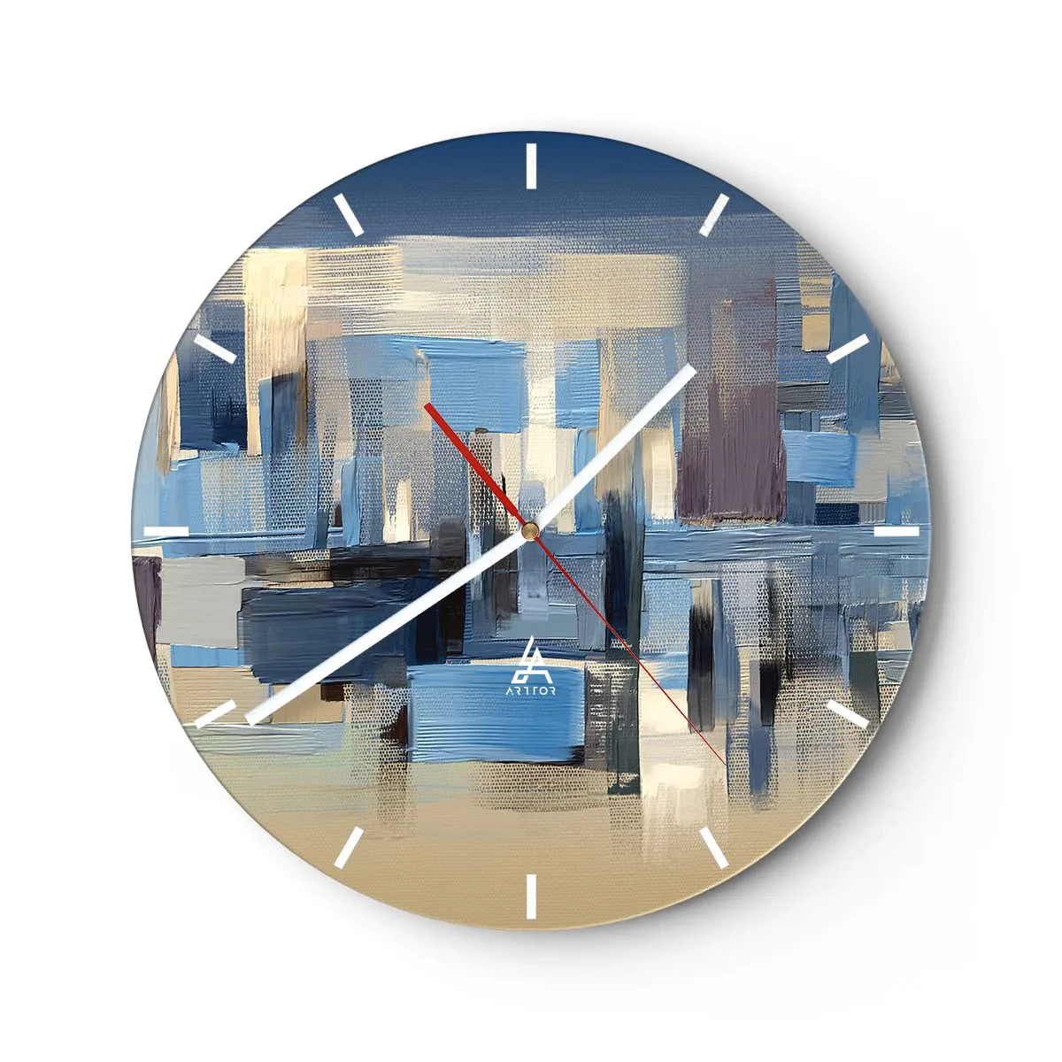 Horloge murale - Pendule murale - Composition géométrique abstraite dans les tons de bleu - 30x30cm - Construction bleue - Décoration murale moderne pour le salon, la cuisine et la chambre ARTTOR