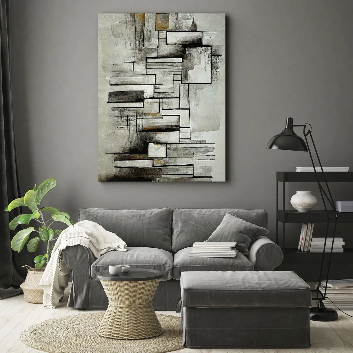 Impression sur toile - Image sur toile - Rectangles abstraits dans les tons de gris et de noir - 70x100cm - Le pouvoir de la simplicité - Décoration murale moderne pour le salon et la chambre ARTTOR