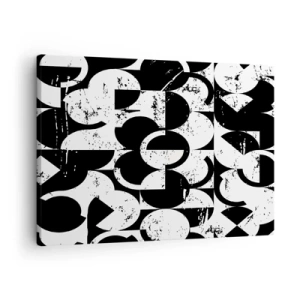 Impression sur toile - Image sur toile - Motif géométrique abstrait noir et blanc avec un effet vintage - 70x50cm - Le blanc est blanc et le noir est noir - Décoration murale moderne pour le salon et la chambre ARTTOR