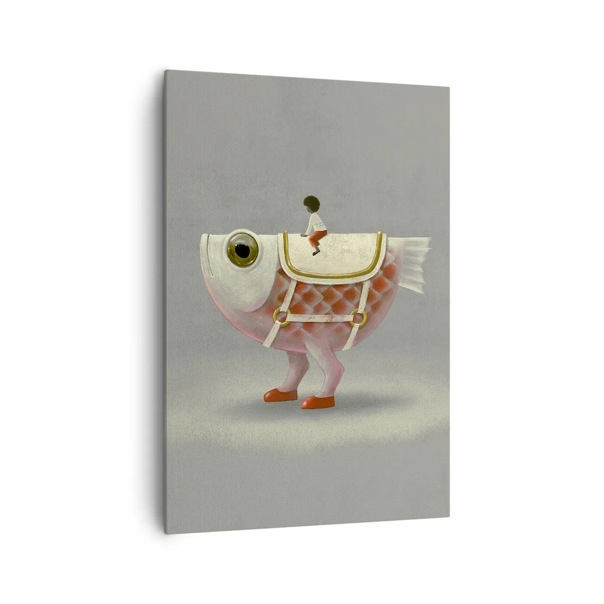 Impression sur toile - Image sur toile - Un cavalier de poisson fantaisie avec des jambes et une selle - 70x100cm - Le cavalier poisson - Décoration murale moderne pour le salon et la chambre ARTTOR