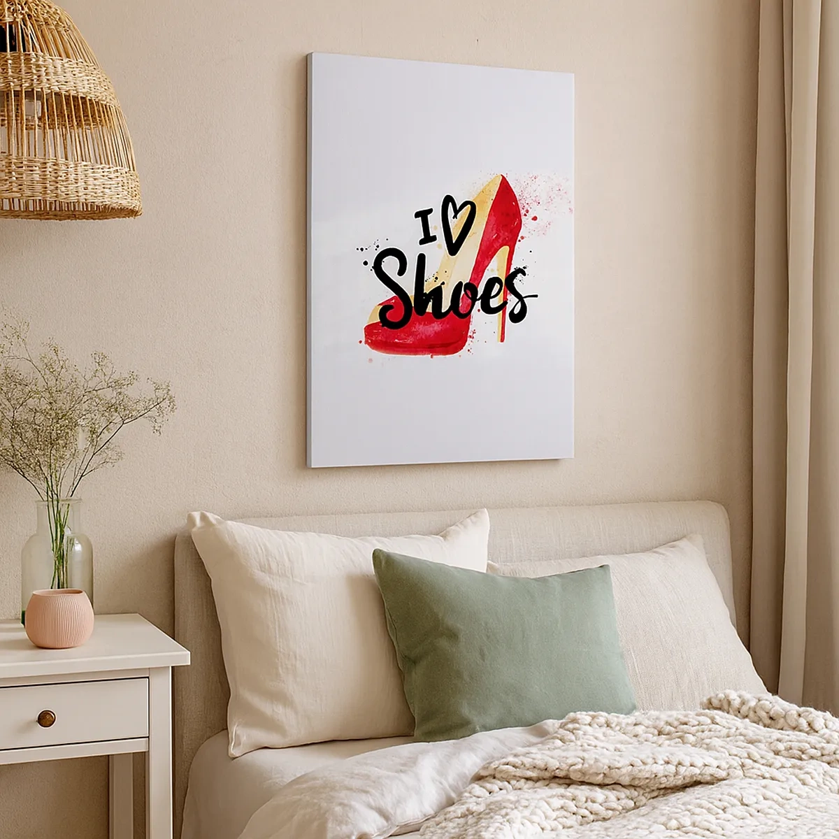 Impression sur toile - Image sur toile - Talon aiguille rouge avec l'inscription I love Shoes sur fond blanc - 50x70cm - L'amour a plusieurs noms - Décoration murale moderne pour le salon et la chambre ARTTOR