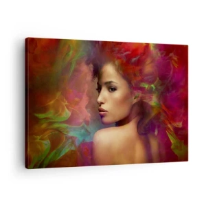 Impression sur toile - Image sur toile - Une femme aux reflets colorés créant un arrière-plan abstrait - 70x50cm - Plus beau qu'un arc-en-ciel, aussi délicat qu'un brouillard - Décoration murale moderne pour le salon et la chambre ARTTOR