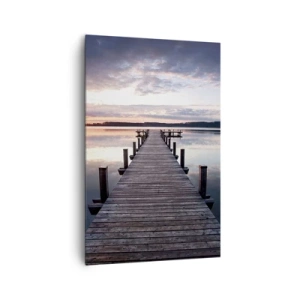 Impression sur toile - Image sur toile - Une jetée sur un lac au coucher du soleil dans un paysage paisible - 80x120cm - Une frontière tranquille entre le jour et la nuit - Décoration murale moderne pour le salon et la chambre ARTTOR