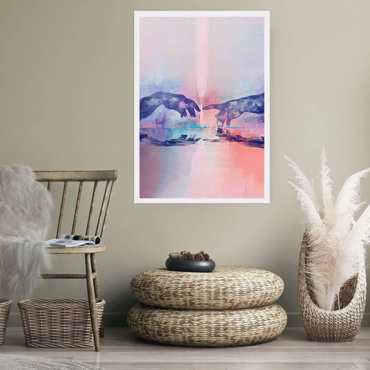 Affiche - Poster - Mains abstraites aux couleurs pastel - 50x70cm - Divine étincelle de vie - Décoration murale moderne pour le salon et la chambre ARTTOR