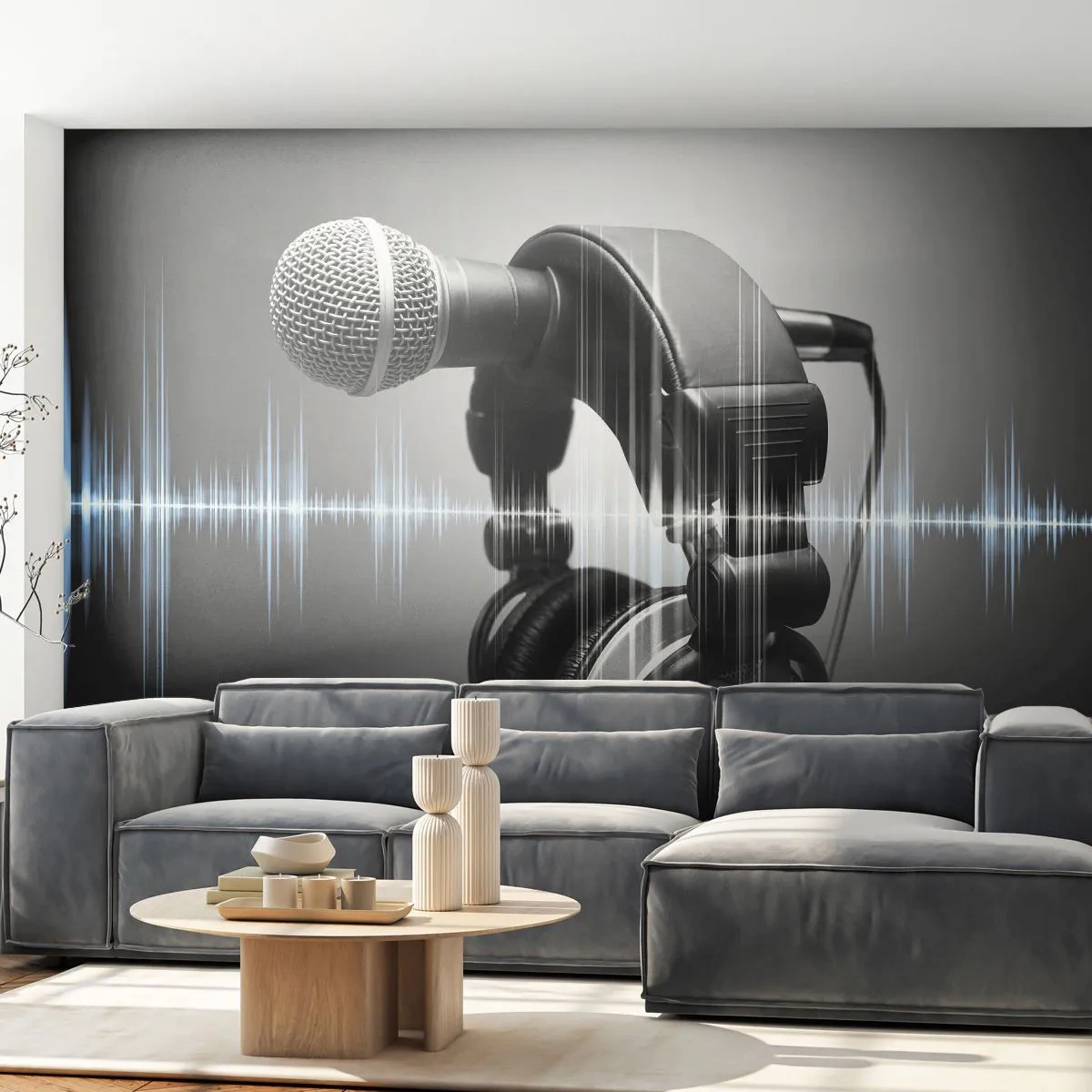 Papier Peint Photo Premium Canvas - Vous pouvez encore entendre son chant - Microphone, Casque musical, Musique - 250x175 cm