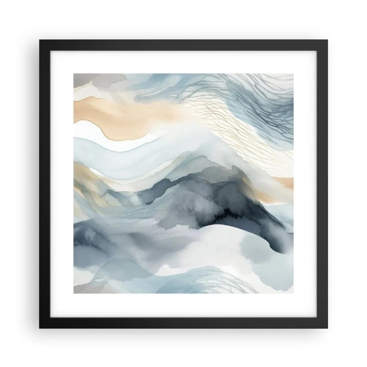 Affiche dans un cadre noir - Poster - Abstraction enneigée et brumeuse - 40x40 cm