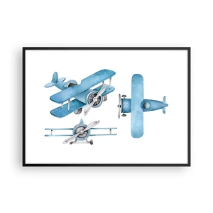 Affiche dans un cadre noir - Poster - Avions rétro bleus - 100x70cm - Un gagnant né - Décoration murale moderne pour le salon et la chambre ARTTOR