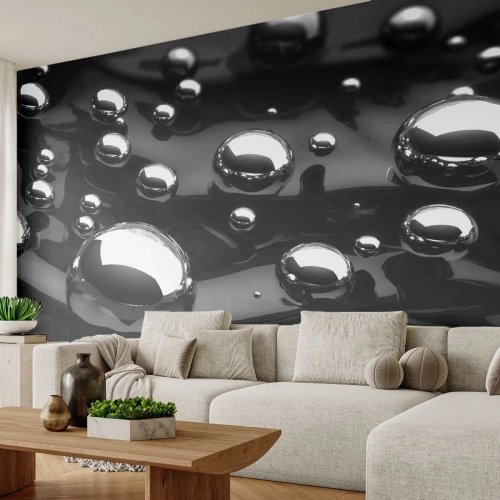 Papier Peint Photo Standard Eco - D'un ton noir - Abstraction, Boules chromées, 3D - 400x280 cm