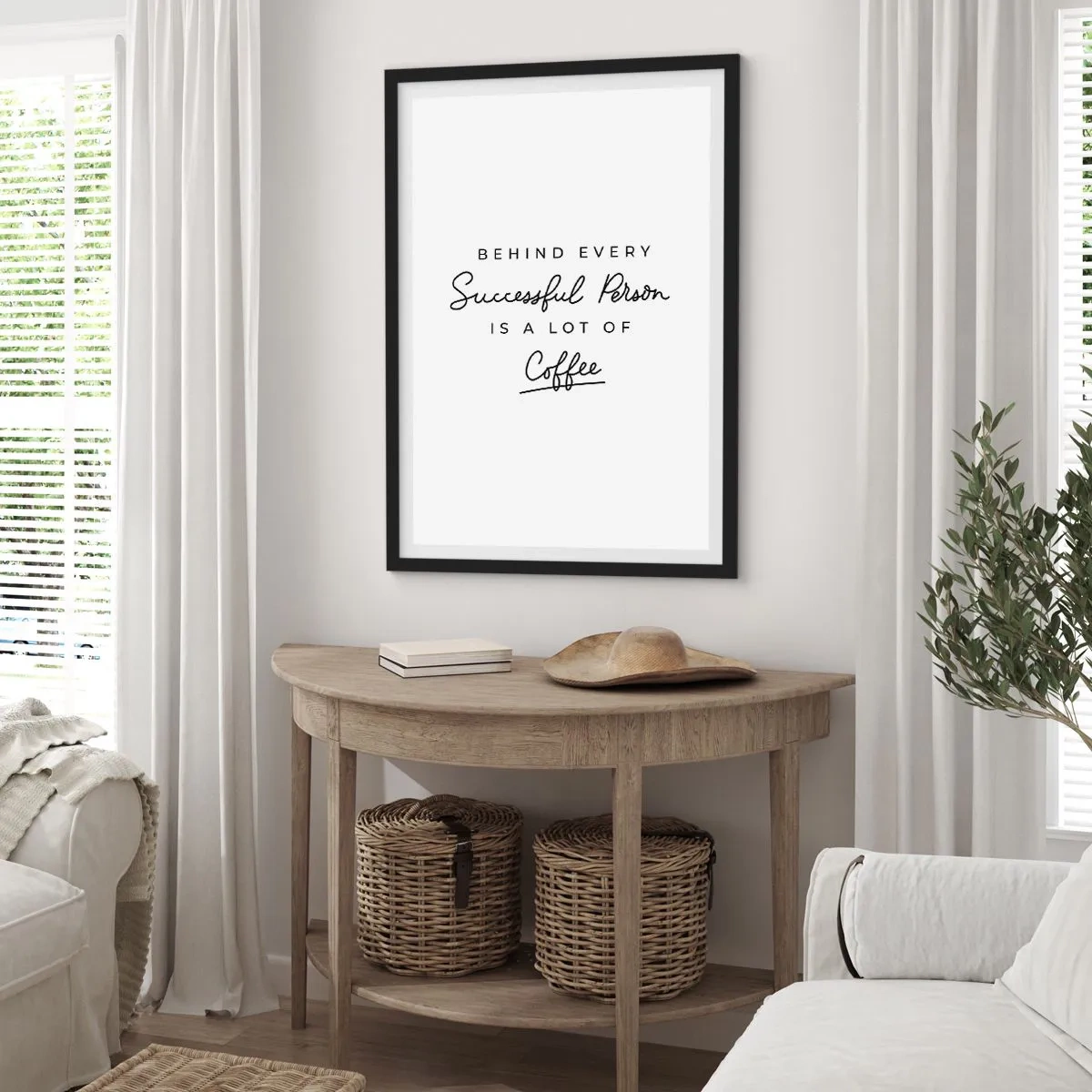 Affiche dans un cadre noir - Poster - Une citation sur le café dans un style typographique minimaliste - 50x70cm - Secret du succès - Décoration murale moderne pour le salon et la chambre ARTTOR