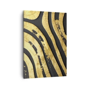 Impression sur toile - Image sur toile - Vagues abstraites dorées sur fond noir - 50x70cm - Tout coule - Décoration murale moderne pour le salon et la chambre ARTTOR