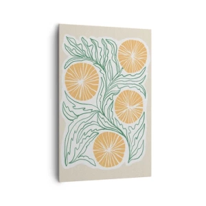 Impression sur toile - Image sur toile - Un motif orange minimaliste avec des feuilles vertes - 80x120cm - Ethnique avec une pointe d'abstraction - Décoration murale moderne pour le salon et la chambre ARTTOR
