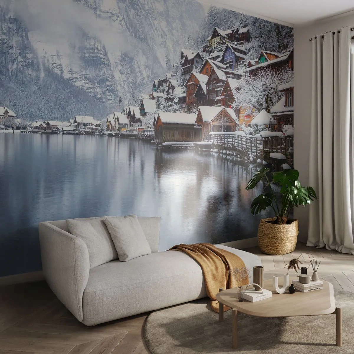 Papier Peint Autocollant Deluxe Sticker - En décoration hivernale - Paysage, Règlement de montagne, Hiver - 150x105 cm