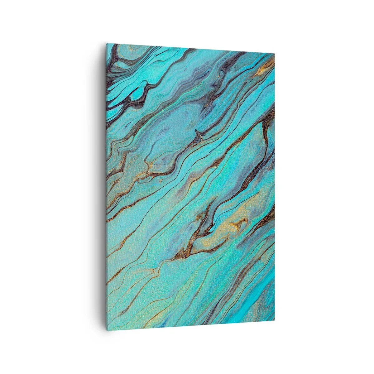 Impression sur toile - Image sur toile - Vagues abstraites dans des tons turquoise et or - 80x120cm - Marée turquoise - Décoration murale moderne pour le salon et la chambre ARTTOR