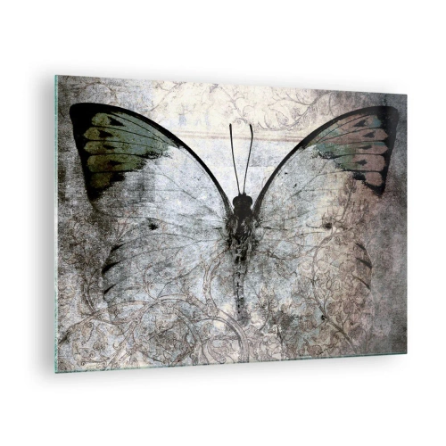Impression sur verre - Image sur verre - Papillon abstrait sur le fond d'un vieil ornement - 70x50cm - Dans le style Art Nouveau - Décoration murale moderne pour le salon et la chambre ARTTOR