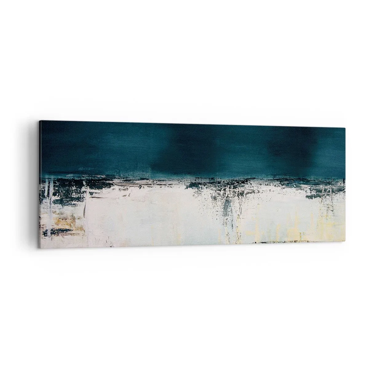 Impression sur toile - Image sur toile - Composition horizontale abstraite dans les tons bleu marine et blanc - 140x50cm - Composition horizontale - Décoration murale moderne pour le salon et la chambre ARTTOR
