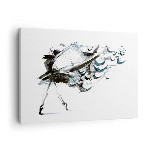 Impression sur toile - Image sur toile - Une danseuse avec une robe dynamique en forme d'oiseaux - 70x50cm - La magie de la musique vous libère des envoûtements - Décoration murale moderne pour le salon et la chambre ARTTOR