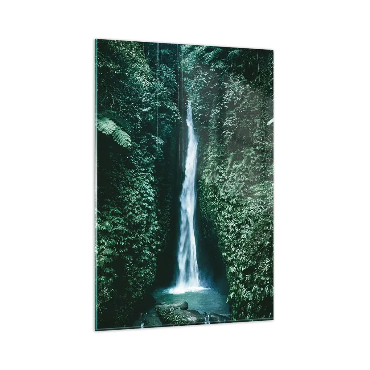 Impression sur verre - Image sur verre - Une cascade entourée d'une végétation tropicale dense - 80x120cm - Fontaine tropicale - Décoration murale moderne pour le salon et la chambre ARTTOR