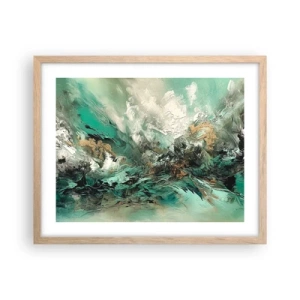 Affiche dans un chêne clair - Poster - Ressac émeraude et noir - 50x40 cm