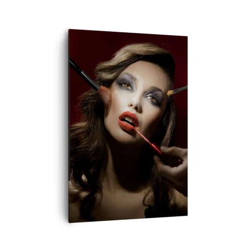 Impression sur toile - Image sur toile - Portrait élégant d'une femme se maquillant sur un fond sombre - 70x100cm - Belle rêveuse - Décoration murale moderne pour le salon et la chambre ARTTOR