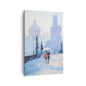 Impression sur toile - Image sur toile - Couple romantique sur un pont sous la pluie, une scène picturale - 80x120cm - La pluie a dû nous charmer - Décoration murale moderne pour le salon et la chambre ARTTOR