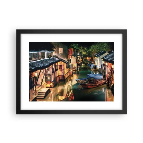Affiche dans un cadre noir - Poster - Soirée dans une rue chinoise - 40x30 cm