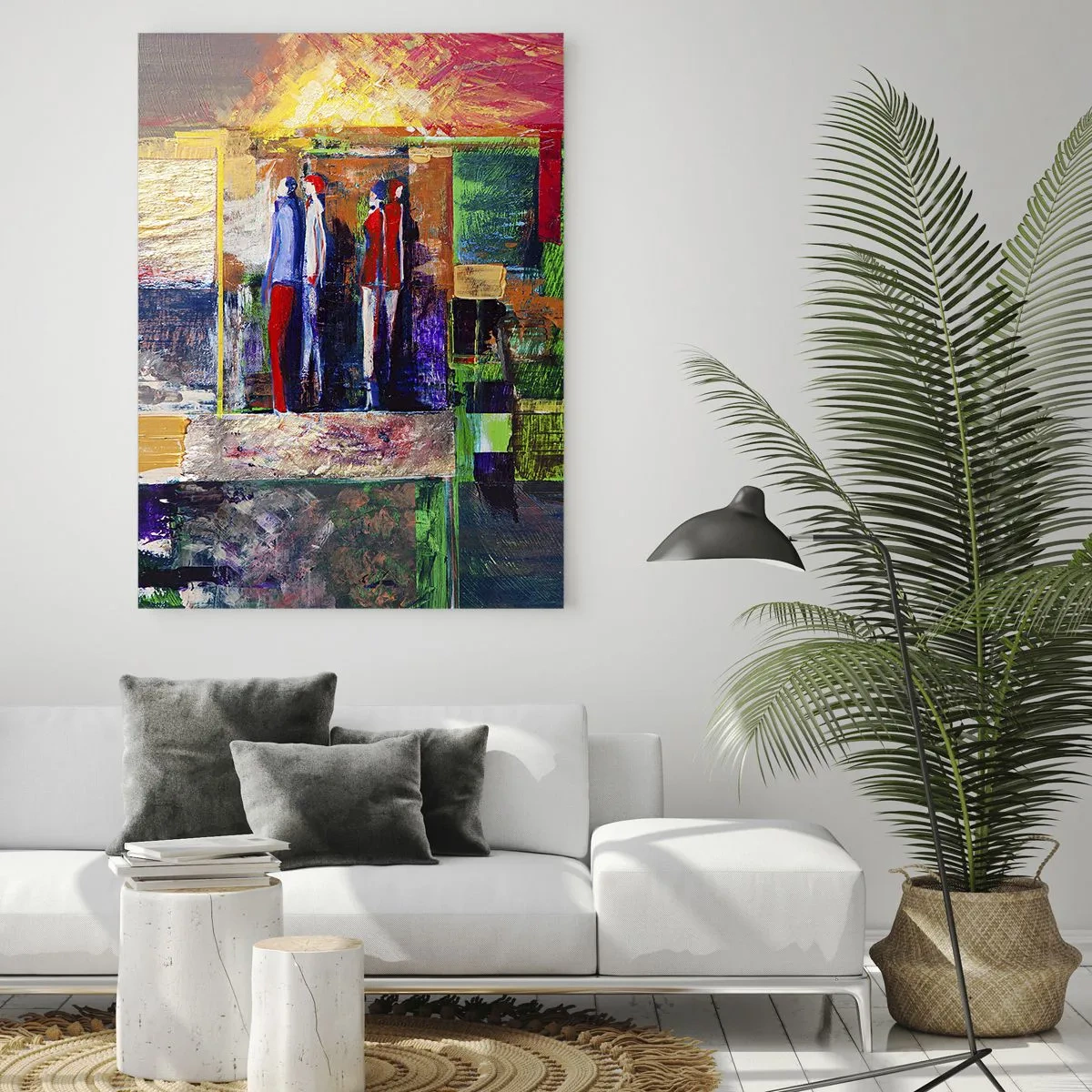 Impression sur verre - Image sur verre - Composition abstraite avec des figures et des motifs géométriques - 80x120cm - Relations et émotions - Décoration murale moderne pour le salon et la chambre ARTTOR