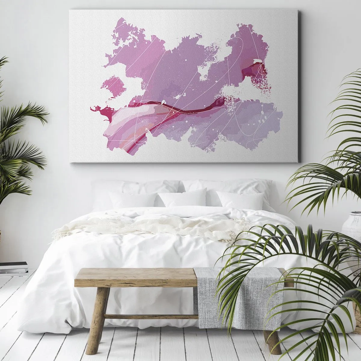 Impression sur toile - Image sur toile - Carte du monde abstraite dans les tons de rose - 100x70cm - Carte du monde rose - Décoration murale moderne pour le salon et la chambre ARTTOR