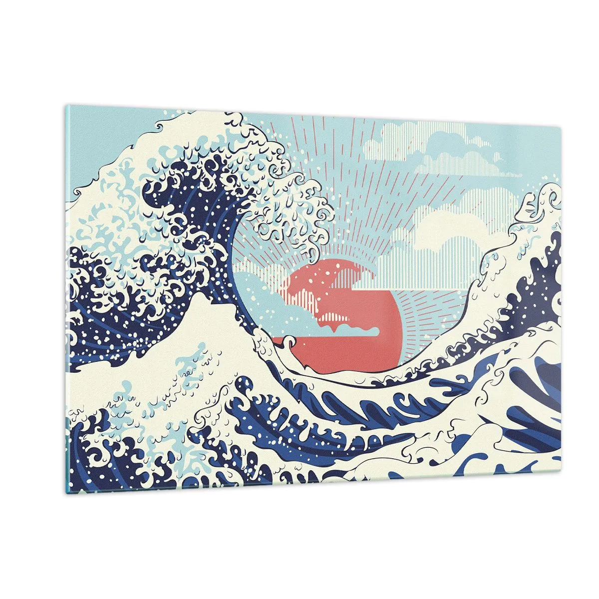 Impression sur verre - Image sur verre - Une vague stylisée inspirée de l'art japonais - 120x80cm - D'une inspiration japonnaise - Décoration murale moderne pour le salon et la chambre ARTTOR