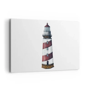 Impression sur toile - Image sur toile - Une image de dessin animé d'un phare avec des rayures rouges et blanches sur un fond minimaliste. - 100x70cm - Toujours sur ses gardes - Décoration murale moderne pour le salon et la chambre ARTTOR