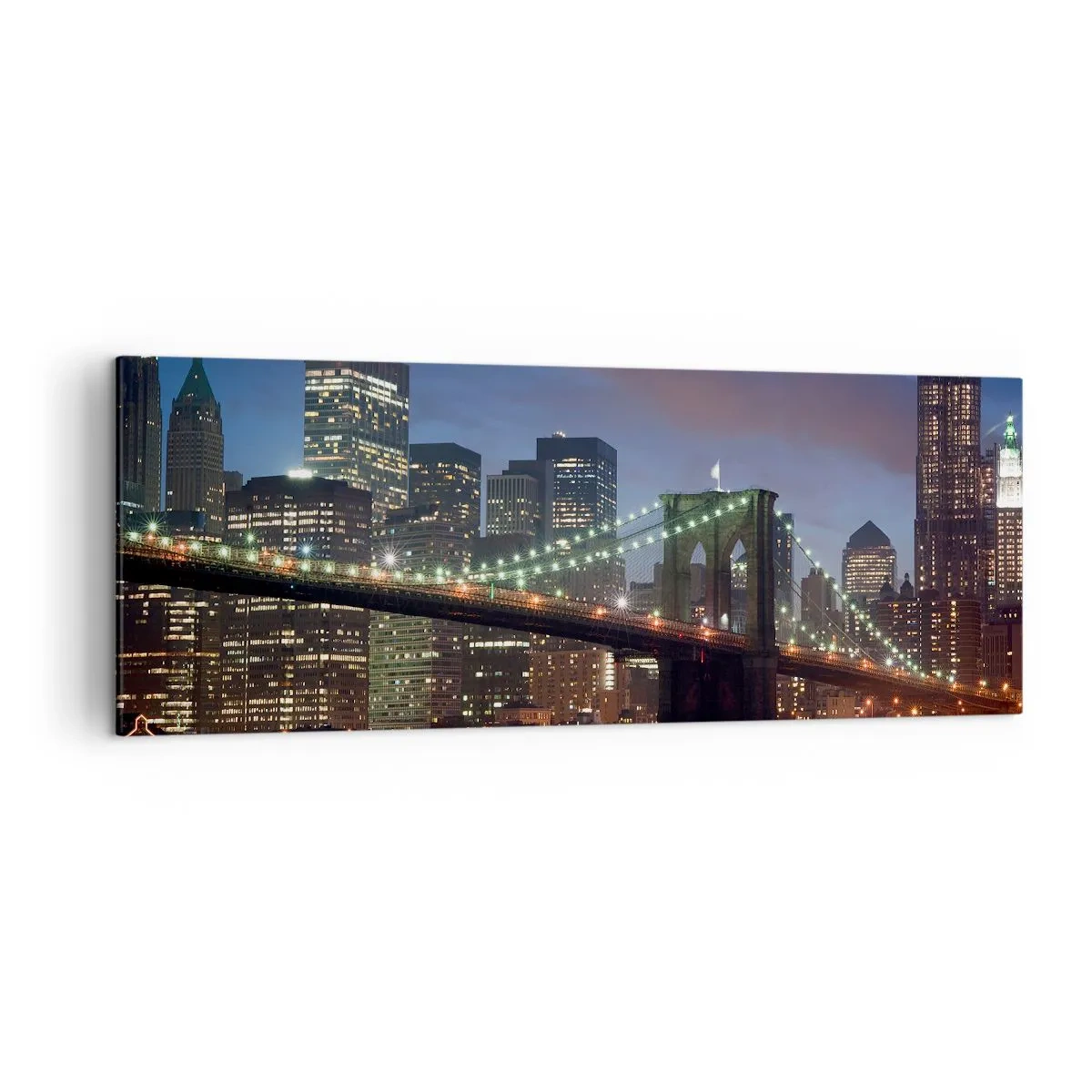 Impression sur toile - Image sur toile - Pont de New York la nuit avec bâtiments illuminés - 140x50cm - Nuit rougeoyante - Décoration murale moderne pour le salon et la chambre ARTTOR