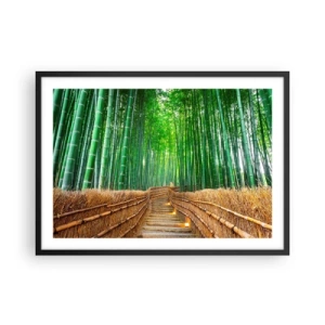 Affiche dans un cadre noir - Poster - Un chemin dans une dense forêt de bambous - 70x50cm - L'essence de la nature asiatique - Décoration murale moderne pour le salon et la chambre ARTTOR