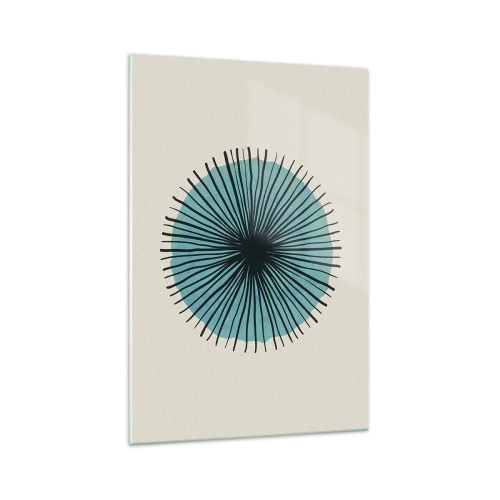 Impression sur verre - Image sur verre - Forme circulaire abstraite avec des rayons bleus - 70x100cm - Rayonnant dans l'azur - Décoration murale moderne pour le salon et la chambre ARTTOR