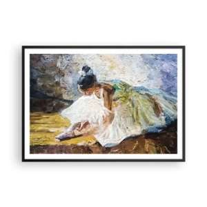 Affiche dans un cadre noir - Poster - Une ballerine en robe blanche dans un style pictural sur un fond impressionniste. - 100x70cm - D'après un tableau de Degas - Décoration murale moderne pour le salon et la chambre ARTTOR