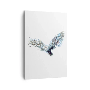 Impression sur toile - Image sur toile - Graphique artistique d'un hibou aux ailes déployées - 70x100cm - Sur les ailes de la forêt - Décoration murale moderne pour le salon et la chambre ARTTOR