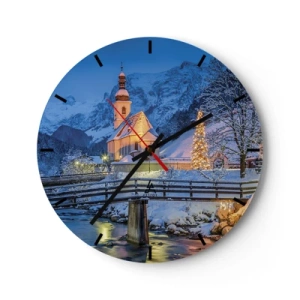 Horloge murale - Pendule murale - Église dans un décor hivernal avec un sapin de Noël - 30x30cm - L'âme du monde - Décoration murale moderne pour le salon, la cuisine et la chambre ARTTOR
