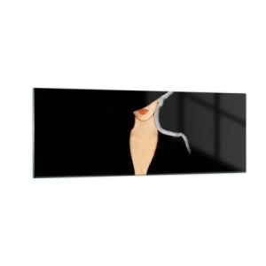 Impression sur verre - Image sur verre - Silhouette d'une femme au chapeau sur fond noir - 140x50cm - Élégance et style - Décoration murale moderne pour le salon et la chambre ARTTOR