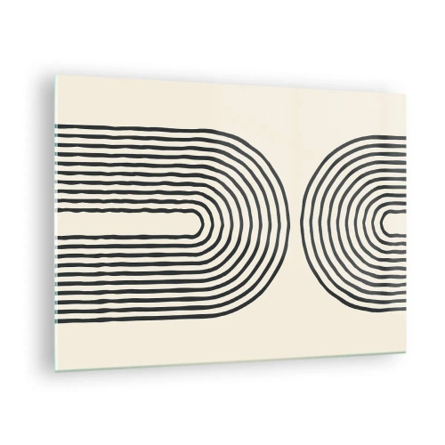 Impression sur verre - Image sur verre - Une peinture abstraite en noir et blanc représentant des lignes en forme d'arc. - 70x50cm - Dans un instant... - Décoration murale moderne pour le salon et la chambre ARTTOR