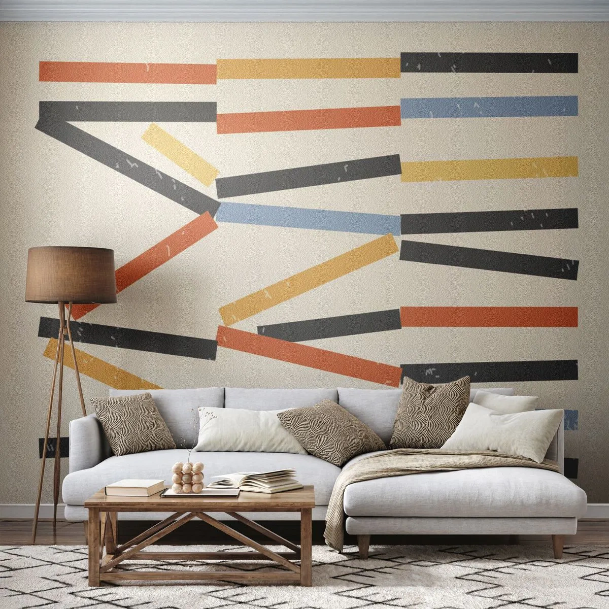 Papier Peint Photo Premium Sand - Des rectangles colorés disposés horizontalement dans un arrangement graphique abstrait - 100x70cm - Composition de niveaux - Décoration murale moderne pour le salon et la chambre ARTTOR