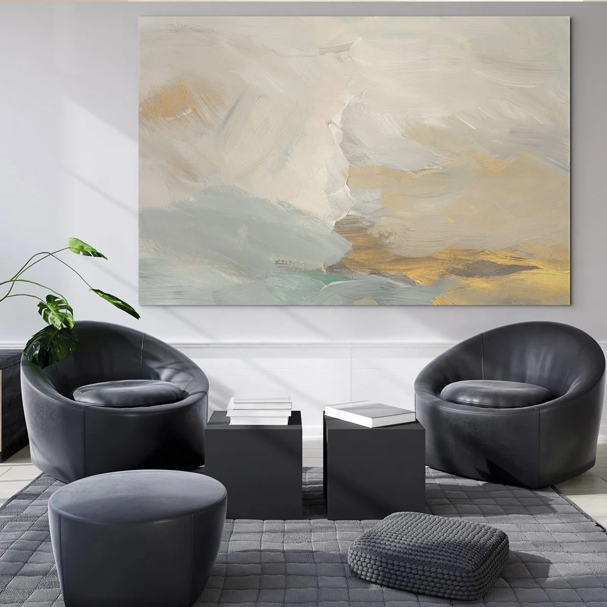 Impression sur verre - Image sur verre - Abstraction lumineuse avec des coups de pinceau délicats - 100x70cm - Abstraction – le pays de la douceur - Décoration murale moderne pour le salon et la chambre ARTTOR