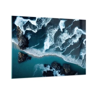 Impression sur verre - Image sur verre - Les vagues de la mer s'écrasent contre la côte rocheuse - 70x50cm - Enveloppé par les vagues - Décoration murale moderne pour le salon et la chambre ARTTOR