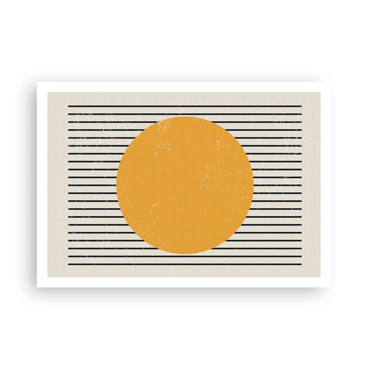 Affiche - Poster - Un cercle jaune sur un fond de lignes horizontales noires et blanches - 100x70cm - Le pouvoir de la simplicité - Décoration murale moderne pour le salon et la chambre ARTTOR